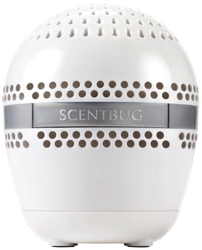 Slatkin & Co.’s Scentbug features a battery-powered fan that works to stream fragrance into the air. Drops of scent oil are added to the included pad. Consumers have control of the amount of fragrance used, and thus their fragrance experience and spend.
